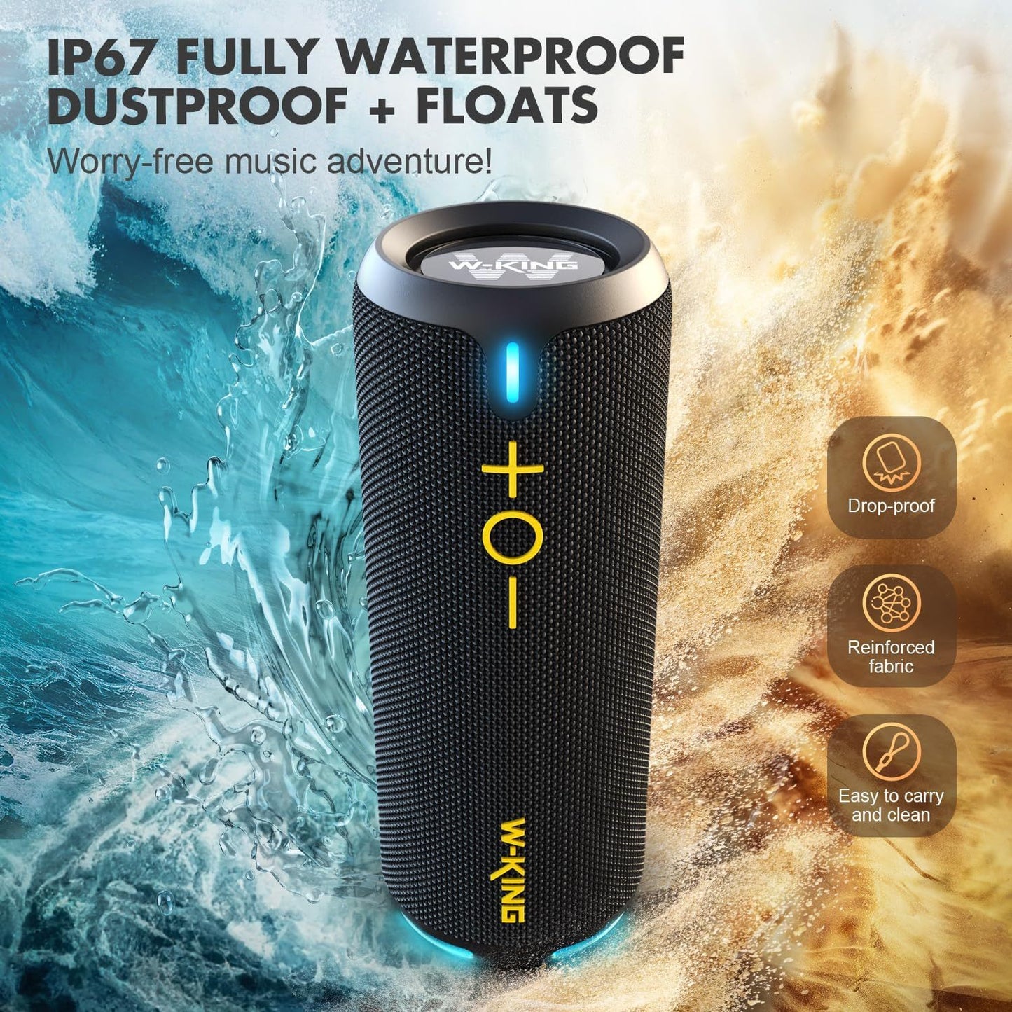 W KING 40W Portable Speaker IP67 Waterproof APP Control High-Quality Audio TF Or AUX Dynamic Lights For Party Outdoor Shower